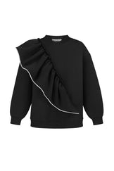 СВІТШОТ З АКЦЕНТНИМ ВОЛАНОМ ТА СТРАЗОВОЮ СТРІЧКОЮ