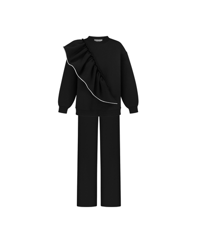 КОСТЮМ З ВОЛАНОМ ТА СТРАЗОВОЮ СТРІЧКОЮ